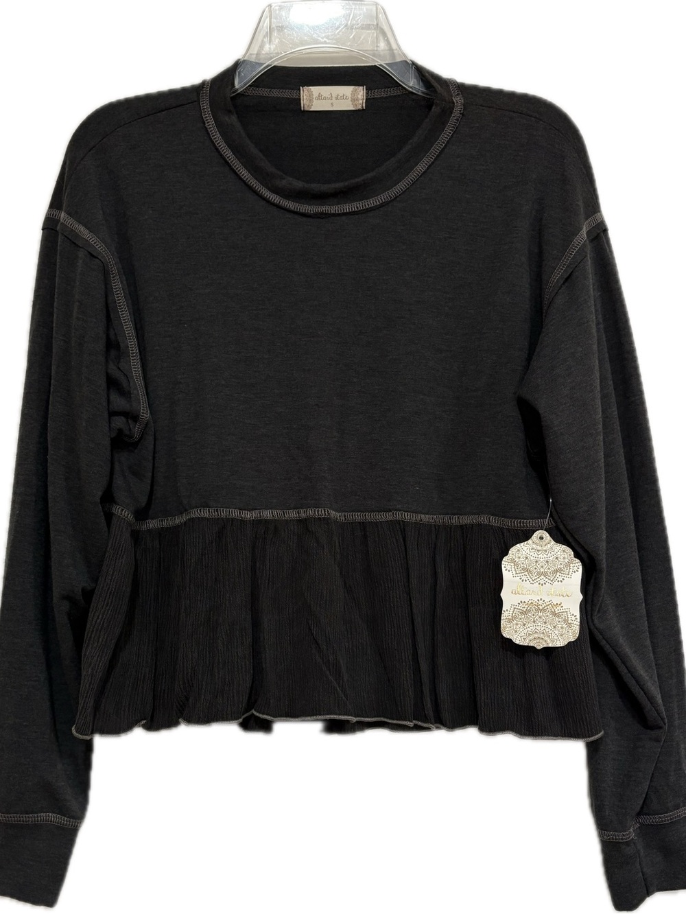 Altar’d State Mixed Media Peplum Sweatshirt Top Gray Size Small NWT
